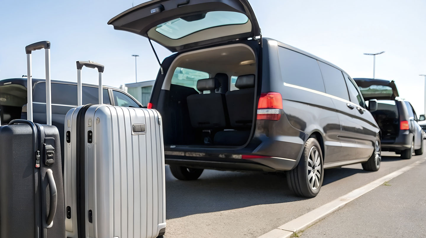Voyageur tirant sa valise vers une navette de parking privé près de CDG