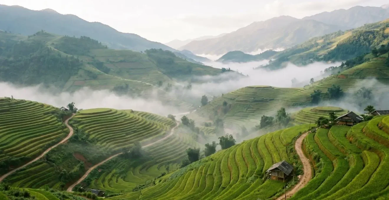 Terrasses de rizières en cascade sur les collines de Sapa dans le nord du Vietnam