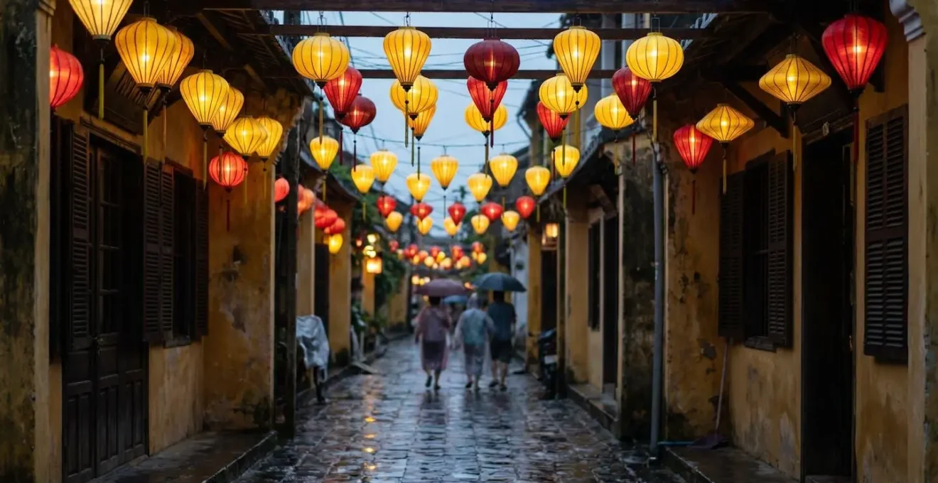 Ruelle illuminée de lanternes colorées à Hoi An le soir, Vietnam